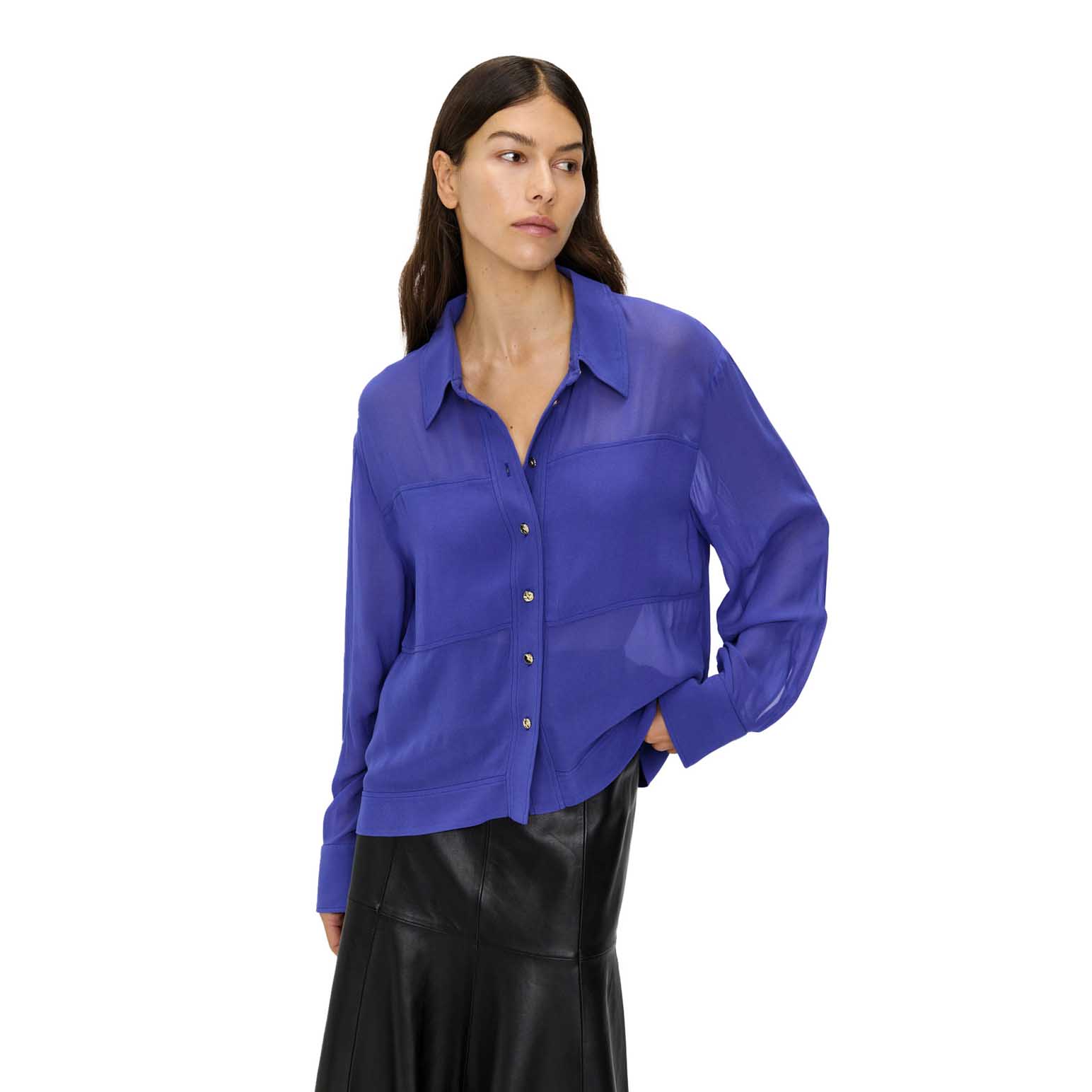 Veronika Maine Georgette Panel Seam Shirt